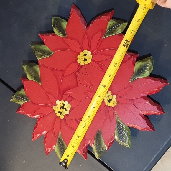 Vintage Christmas poinsettia lazy Susan serving tray wooden handpainted - Picture 4 of 7